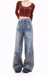 Women's Jeans Y2k Ripped Baggy Aesthetic Vintage Oversize Straight Cowboy Pants Harajuku High Waist Denim Trousers 2000s Clothes