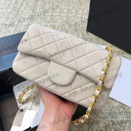Womens Cowhide Gold Lock Clasic Mini Flap Quilted Bags Caviar Leather Black White Diamond Lattice Crossbody Shoulder Purse Elegant Litlle Pouch Handbags 20X11CM
