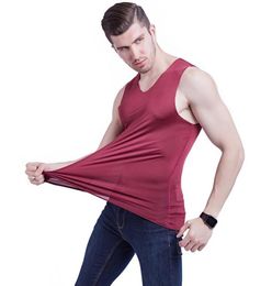 Summer Men Vest Ice Silk Modal Breathable Chiffon thin Tank Tops Elastic slim sleeveless V neck wine white solid color Active Brav7335900
