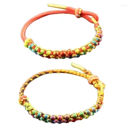 Charm Bracelets Ethnic Hand Woven Rope Bracelet Adjustable Length Handchain Cotton Thread Bangle Peach Flower Knots Wristband Jewelry