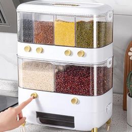 Storage Bottles Rice Bucket Transparent Space-saving Grain Container Automatic Waterproof Dispenser Box For Cereals Kitchen Accessories