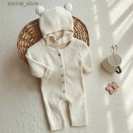 Rompers New Baby Long Sleeve Knit Romper Solid Newborn Autumn Warm Clothes Infant Cotton Knitted Jumpsuit Sweater Toddler Knitwear L240402