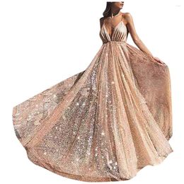 Casual Dresses Sparkling Sequins Wedding Maxi Dress Women Sexy Deep V Evening Party Gown Formal Eleagnce Bridesmaid Cocktail Vestidos