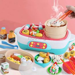 Kitchens Play Food Simulate music spray kids hot pot rotatable barbecue steamer kids kitchen items Play house Interactive Toy baby birthday gift 2443