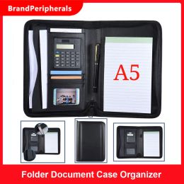 Padfolio A5 A4 Business Portfolio Padfolio Folder Document Case Organiser A5 PU Leather Zippered Closure Calculator Card Holder Memo