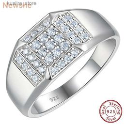 Cluster Rings Newshe Solid 925 Sterling Silver Mens Rings Brilliant Round Cut 5A Grade Cubic Zircon Wedding Ring for Him Fine Jewelry L240402