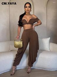 Women's Two Piece Pants CM. Short Sleeve Strapless Women Set Deep V-neck Crop Top And Pant Suits Sexy 2024 Summer Folds 2 Pieces Sets
