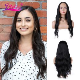 Wigs Lydia Long Wavy V Part Black 1B# Hair Wig Heat Resistant Synthetic 22Inch For Women Ladies Curly 60cm Daily PartyWigs