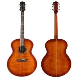 Guitar 42 Inch Jumbo Body Acoustic Guitar 6 String Flame Oak Jumbo Guitar High Glossy Free Accessories