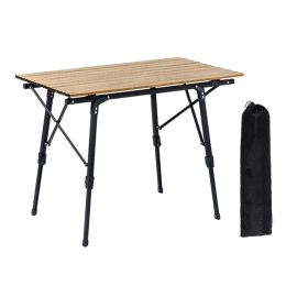 Furnishings Outdoor Camping Table Portable Telescopic Folding Table Picnic Multipurpose Foldable Wood Grain Aluminium Ultralight Camp Table