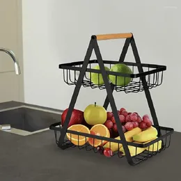 Kitchen Storage 2 Tier Metal Basket Organizer Hanging Fruit Vegetable Holder