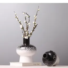 Vases Ceramics Vase Black And White Gradient Handmade Chinese Style Flower Arrangement Crafts Modern Home Decoration