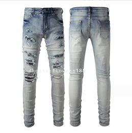 Men's Jeans 2024 High Street Men's Jeans Ripped Jeans Youth Slim Pencil Pants Beggar Pants Men Flower Jeans Men Flower Print Jeans Flying Dog Jeans Fog Jeans