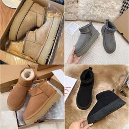 Mini Klassische Plattform Schnee Winter -Knöchelstiefel für Frauen dickes Boden echtes Leder warmes flauschige Stiefel mit Fell