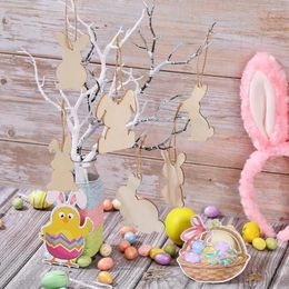 Party Decoration Wooden Easter Blank Hanging DIY Wood Unfinished Painting Graffiti Hang 6/12Pcs/Lot With Rope