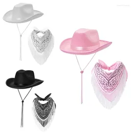 Berets Fringed Cowboy Hat Bandanas Costume Set For Women Man Music Festival Dress Up Bachelorettes Party Supply 2PCS