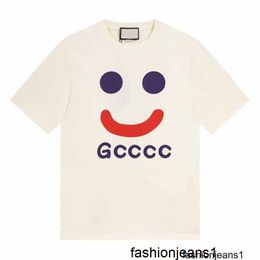 Designer SpringSummer New Product High Quality G Family Cotton T-shirt Couple Style Trendy Loose Graffiti Smiling Face Print Round Neck Casual Short Sleeve ILWE