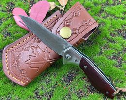 Special Offer A6709 High Quality Flipper Folding Knife Damascus Steel Blade Rosewood Handle Ball Bearing Outdoor Camping Hiking Fishing EDC Folder Knives