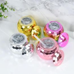 Party Decoration Unique Disco Ball Cups Flash Cocktail Cup Nightclub Bar Bachelorette Blink Straw Wine Glass Drinking Syrup Bottle 600ml