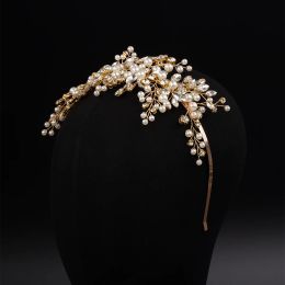 Gold Silver Rhinestone Pearl Bridal Headband Crown Women Handmade Wedding Hair Accessories Luxury Party Bride Jewellery Headwear