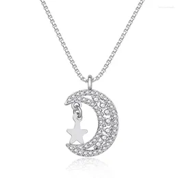 Pendant Necklaces 925 Sterling Silver Retro Trendy Moon Star Statement Necklace For Women Girls CZ Cubic Zircon Friend Gift Fashion Jewellery