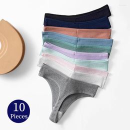 Kadın Panties Trowbridge 10pcs/set pamuklu çizgili iç çamaşırı seksi spor tangs iç çamaşırı yumuşak rahat g-teller t-backs