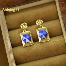 Dangle Earrings Shining U S925 Silver Lapis Lazuli Hexagram Drop For Women Fine Jewelry Gift