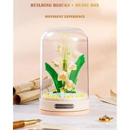 زهور بونساي مربع موسيقى البناء لبنات العصارة بوت باقة بونساي الطوب النباتية ديي ديكور ديكور هدايا ألعاب للفتيات البالغين