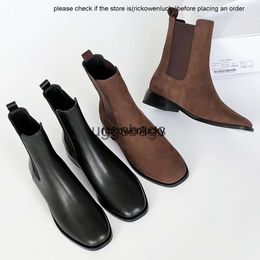 the row shoes THE ROW autumn and winter minimalist Chelsea short boots with elastic calf leather on both sides slim heels round toe genuine soles high quality
