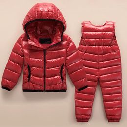 Down Coat Winter Children's Suit Baby Light Hooded Boys And Girls Chest Protector Strap Pants Kids Children Wear In 2024