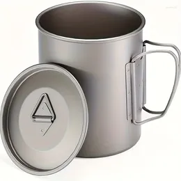 Mugs Outdoor Titanium Camping Cup With Lid Coffee Foldable Handle