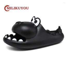 Slippers Men Thick Bottom EVA Bath Sandals 2024 Summer Indoor Non-slip Fun Cartoon Hippo Slides Man Flip Flops