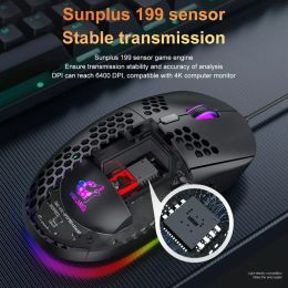 M8 Ultralight Wired Gaming Mouse Lightweight Honeycomb Shell 6 RGB Breathing Backlit Mice 6400 DPI USB for Win Xbox PS4 Mac HP