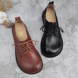 Casual Shoes Women's Oxford Genuine Leather Flat Round Toe Lace Up Platform Female Spring Autumn Footwear