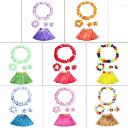 Decorative Flowers 1 Set Kids/Girls Hawaiian Luau Grass Hula Hawaiian-Style Suit Flower Skirt For Parties Balls Festivals And