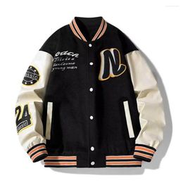 Men's Jackets Men Jacket Stand Collar Striped Letter Pattern Loose Long Sleeve Thick Single-breasted Cardigan Mid Length Baseball Coat