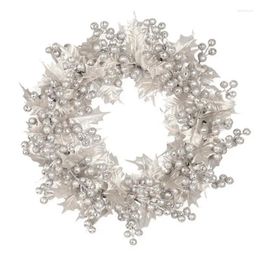 Decorative Flowers Silver And Gold Ornament Wreath 16 Inch Christmas Door Holiday Shatterproof Hang