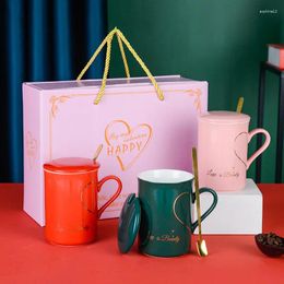 Mugs Creative Ceramic Cup With Lid And Spoon Mug Couple Set Printing Business Gift