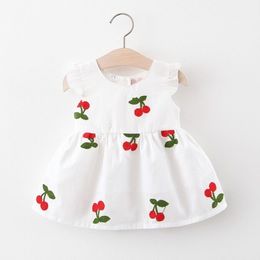 2024 summer girl dresses Baby girls sleeveless dress casual strawberry embroidered cotton skirt
