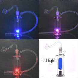 LED LIGHT Mini Glass Oil Burner Bong Water Pipes Hookah Inline Matrix Recycler Hand Dab Bongs for Smoking Small Rig with Male Glass Oil Burner Pipe