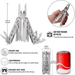 17-in-1 Needle Nose Pliers Multi-tool with Sheath - Multi-Plier, Pocket Knife, Serrated Blade, Screwdriver, Bottle Opener - EDC
