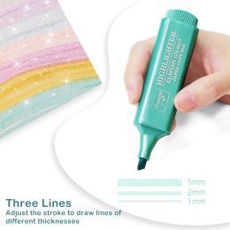 8Colors Metallic Highlighter Fluorescent Glitter Markers Note Taking Shining Pen for Journal Scrapbook Drawing Art Supplies