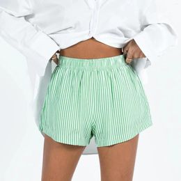 Women's Shorts Summer Stripe Print Elastic High Waist Wide Leg Short Pants For Home Outdoor Ladies Casual Streetwear