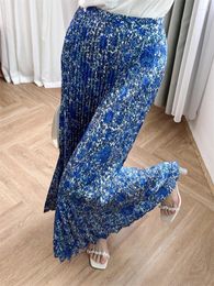 Skirts "Retro Temperament" 2024 Early Spring French Elegant Pendant Blue Pleated Printed Women's Half Length Skirt Satin