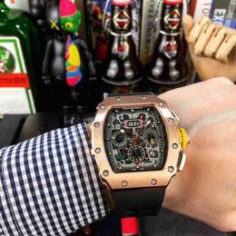 Luxury Mens Mechanics Watches Richa M Wristwatch Mens Business Fashion Wine Barrel Fully Automatic Mechanical Watch Transparent Hollow 0J4L