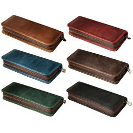 Cases 2023 New Exquisite Leather Pen Case Portable Pencil Bag Multiple Elastic Pen Slots Zippered Pen Pouch for Women Men Birthday