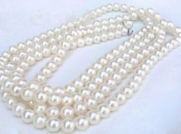 Necklaces 50 inch 78mm AAAAA perfect Akoya white pearl necklace 14k Yellow Gold Clasp