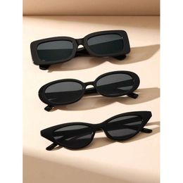 3pcs Women Geometric Frame Fashion Plastic Black Sunglasses for Outdoor Daily Travel UV Protection Accessories