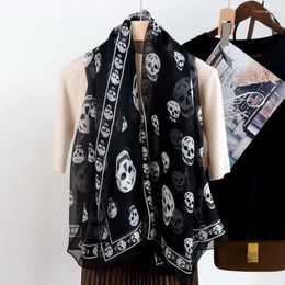 Scarves Natural Silk Wraps For Women Designer Black White Colour Skull Shawl Foulard Lady Oversized Square Scarf 135cm