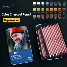 Pencils NYONI 24 Colour Sketch Colour Charcoal Pencil Portrait Handpainted Wood Colour Pencil Sketch Professional Art Paintbrush Supplies